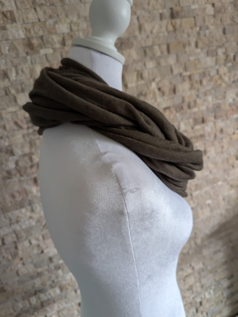 Parker Blue 100% Cashmere Olive Green Neutral Infinity Scarf Minimalist Luxury image 2